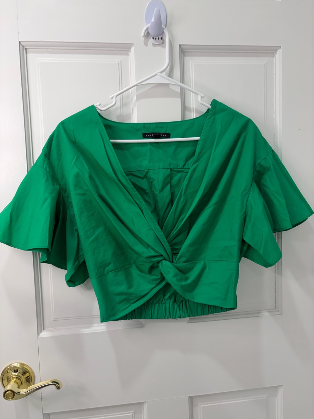 Haute Monde Emerald Green Twist-Front Crop Top
